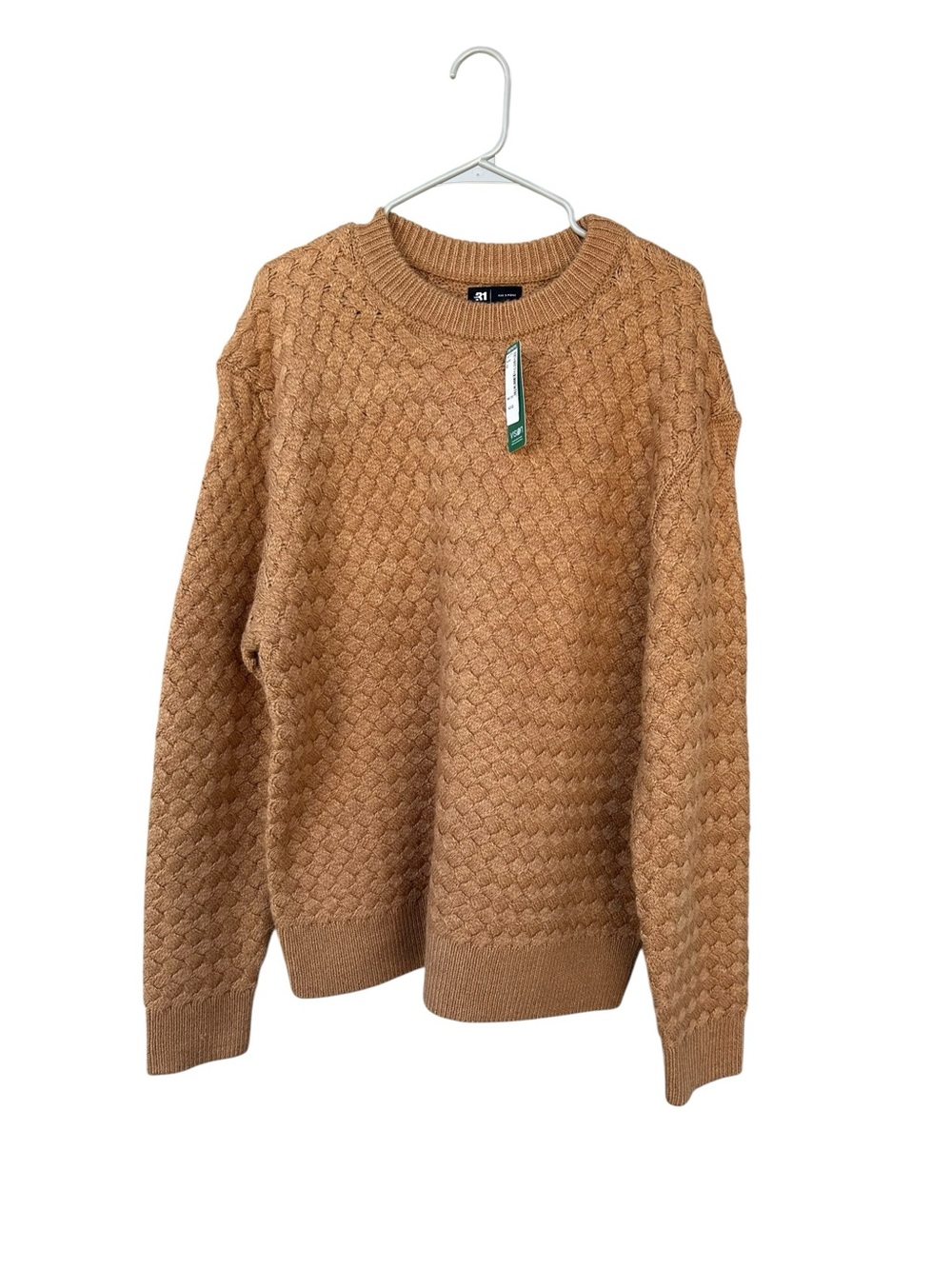 NWT Le 31 par Simons Chunky Honeycomb Knit Crewneck Sweater Brown S Large Wool - Picture 2 of 9